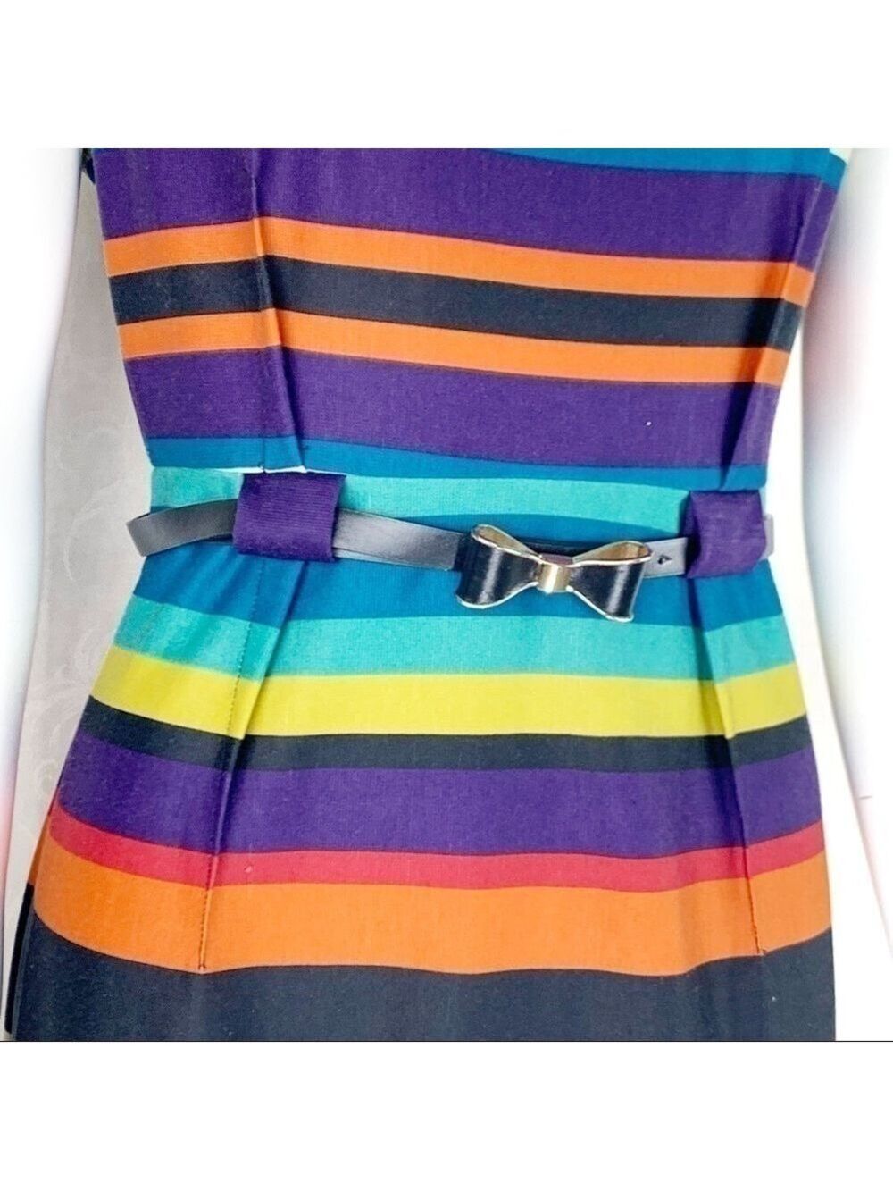 NWOT-EMMA & Michele Striped CapSleeve Belted Dress - Picture 6 of 16